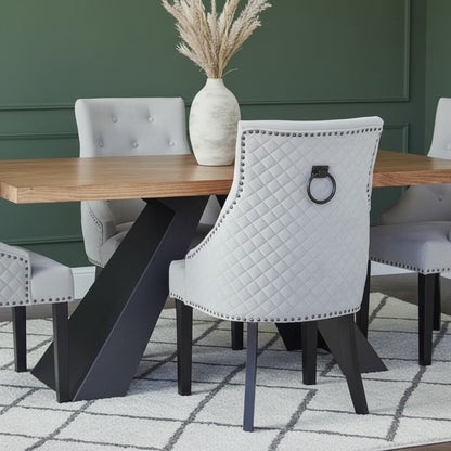 Luxury Gunnar Velvet Dining Chair With Studded Quilted Back And Wood Legs