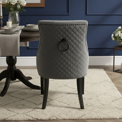 Luxury Gunnar Velvet Dining Chair With Studded Quilted Back And Wood Legs