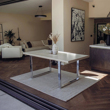 Luxury Ivar 180cm Slimline Light Pine Wood Dining Table With Chrome Legs