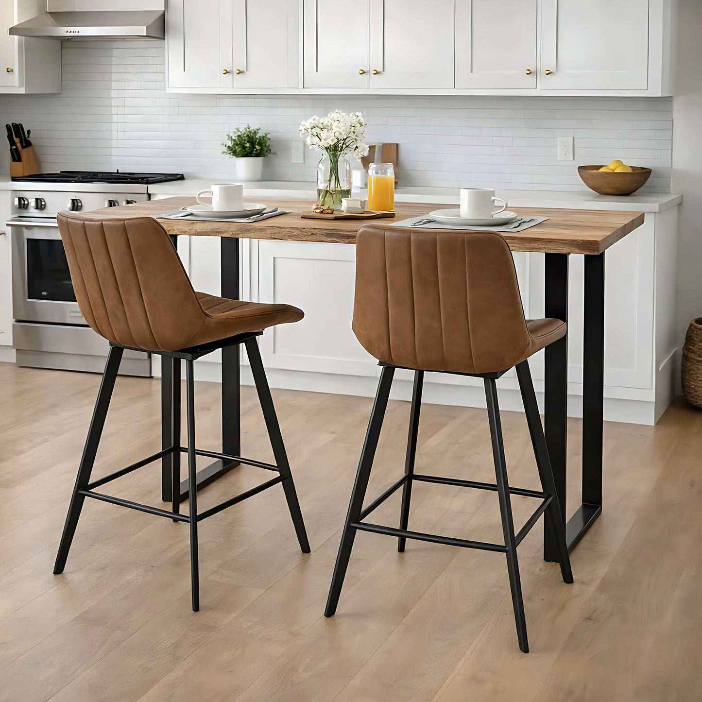 Luxury Live Edge Acacia Bar Table In Black Metal Base