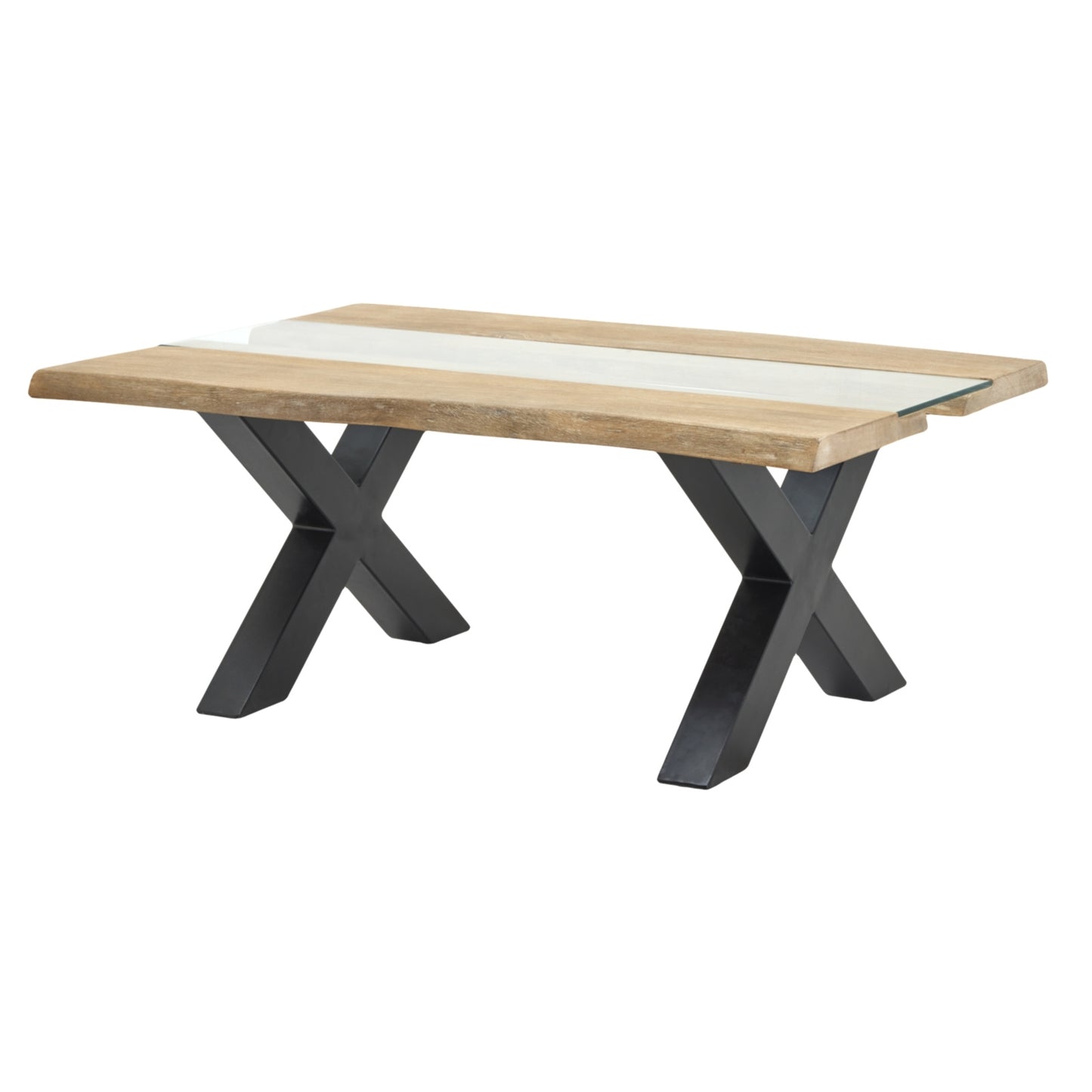 Luxury Live Edge Acacia River Coffee Table In Black Metal Base