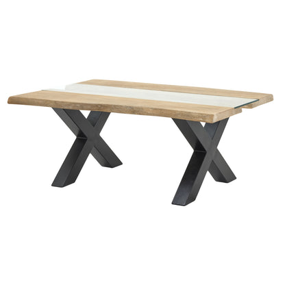 Luxury Live Edge Acacia River Coffee Table In Black Metal Base