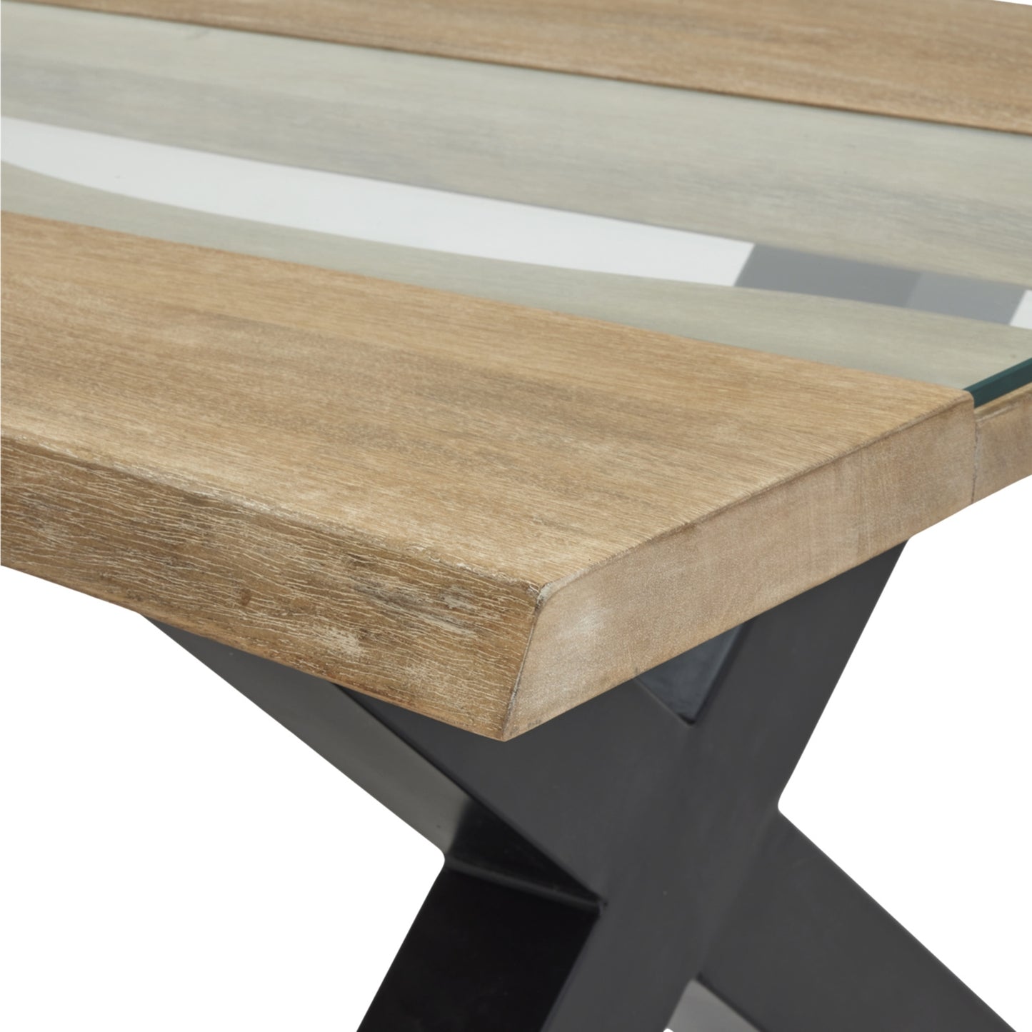 Luxury Live Edge Acacia River Coffee Table In Black Metal Base