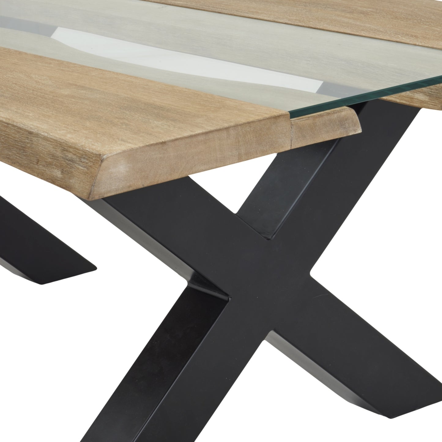 Luxury Live Edge Acacia River Coffee Table In Black Metal Base