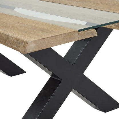 Luxury Live Edge Acacia River Coffee Table In Black Metal Base