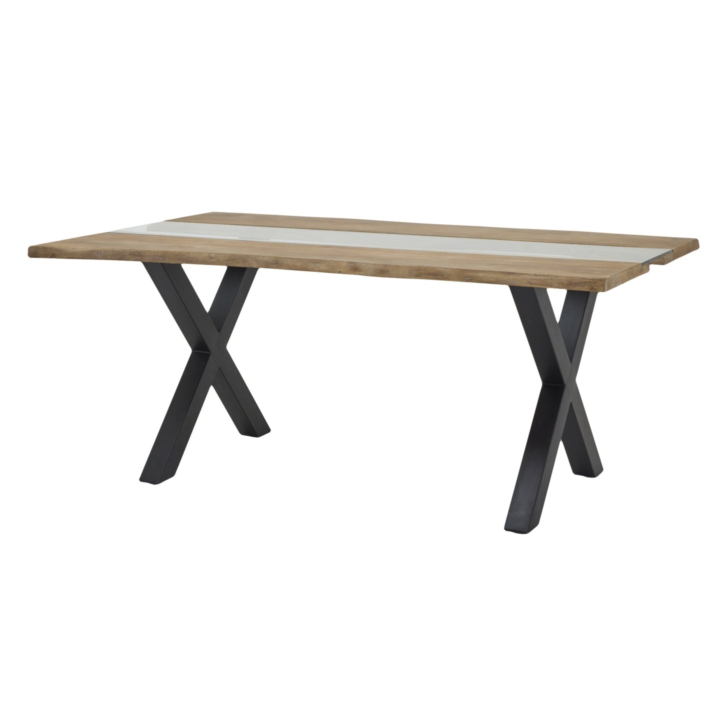 Luxury Live Edge Light Acacia Metal River Dining Table In Brown Table Top