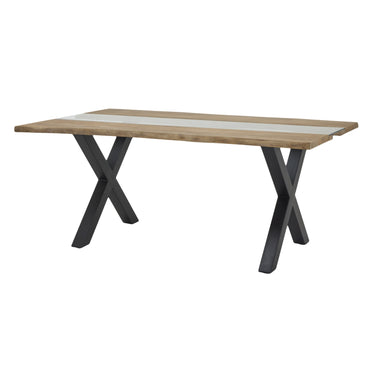 Luxury Live Edge Light Acacia Metal River Dining Table In Brown Table Top