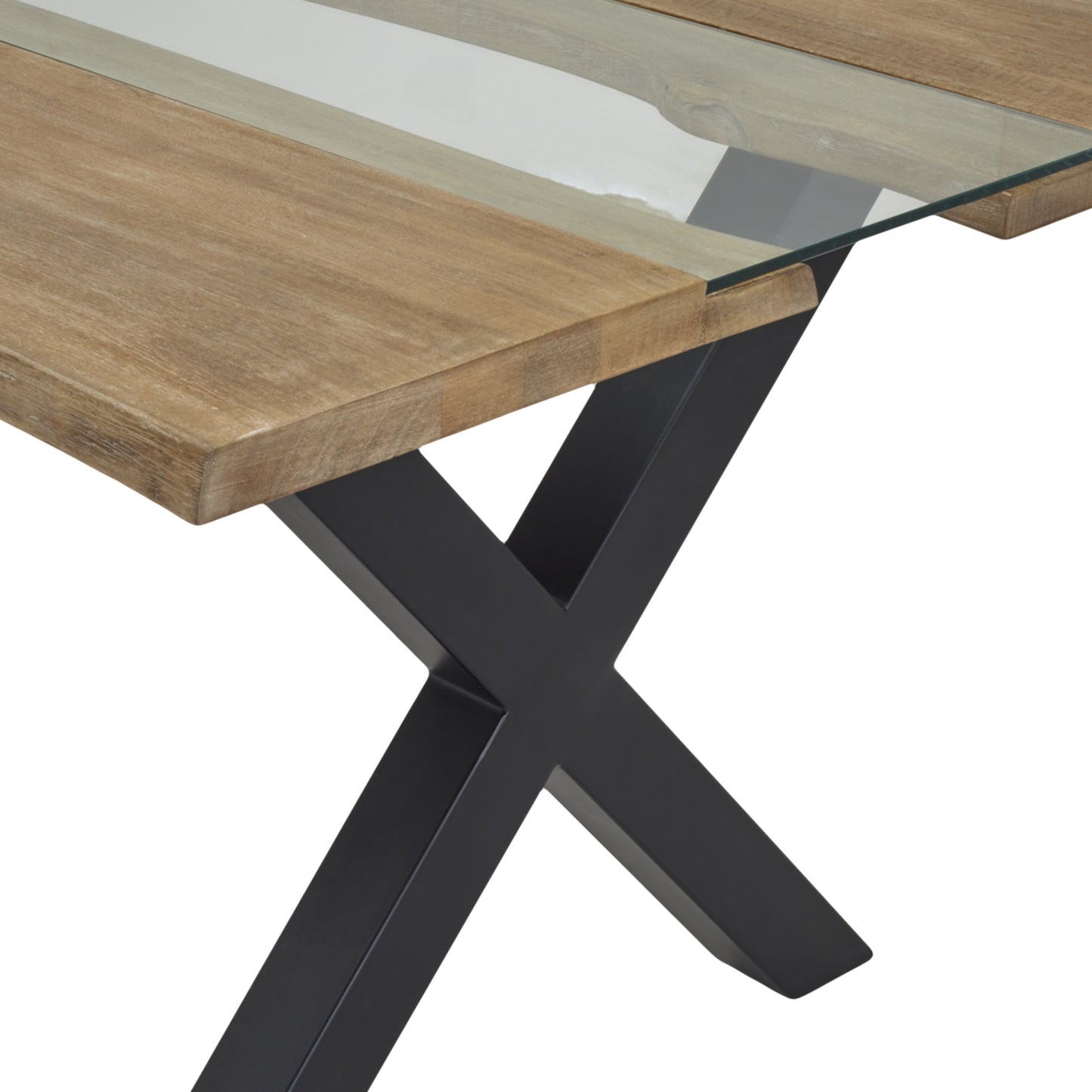 Luxury Live Edge Light Acacia Metal River Dining Table In Brown Table Top