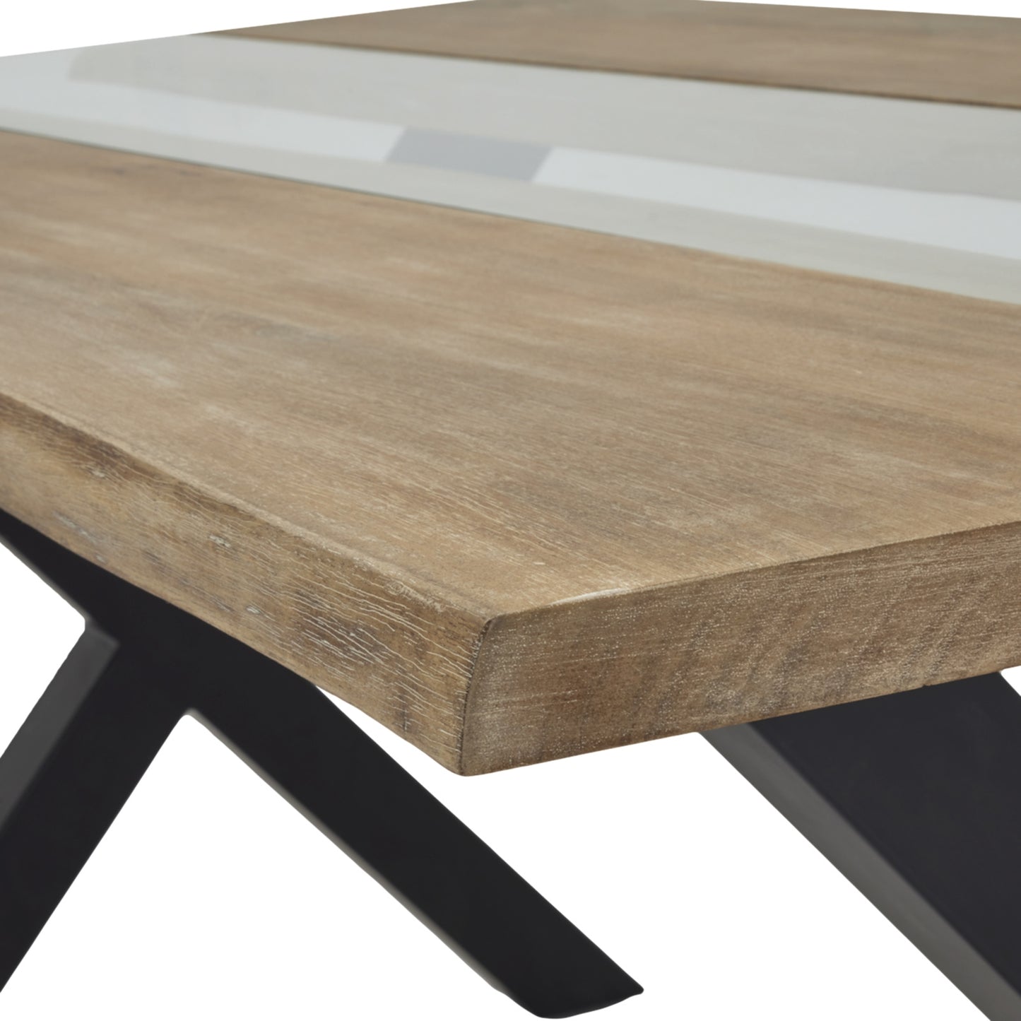 Luxury Live Edge Light Acacia Metal River Dining Table In Brown Table Top