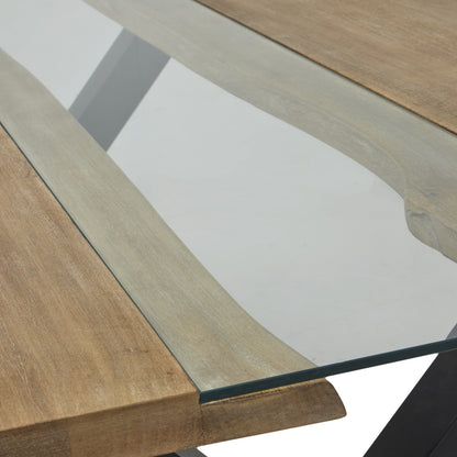 Luxury Live Edge Light Acacia Metal River Dining Table In Brown Table Top