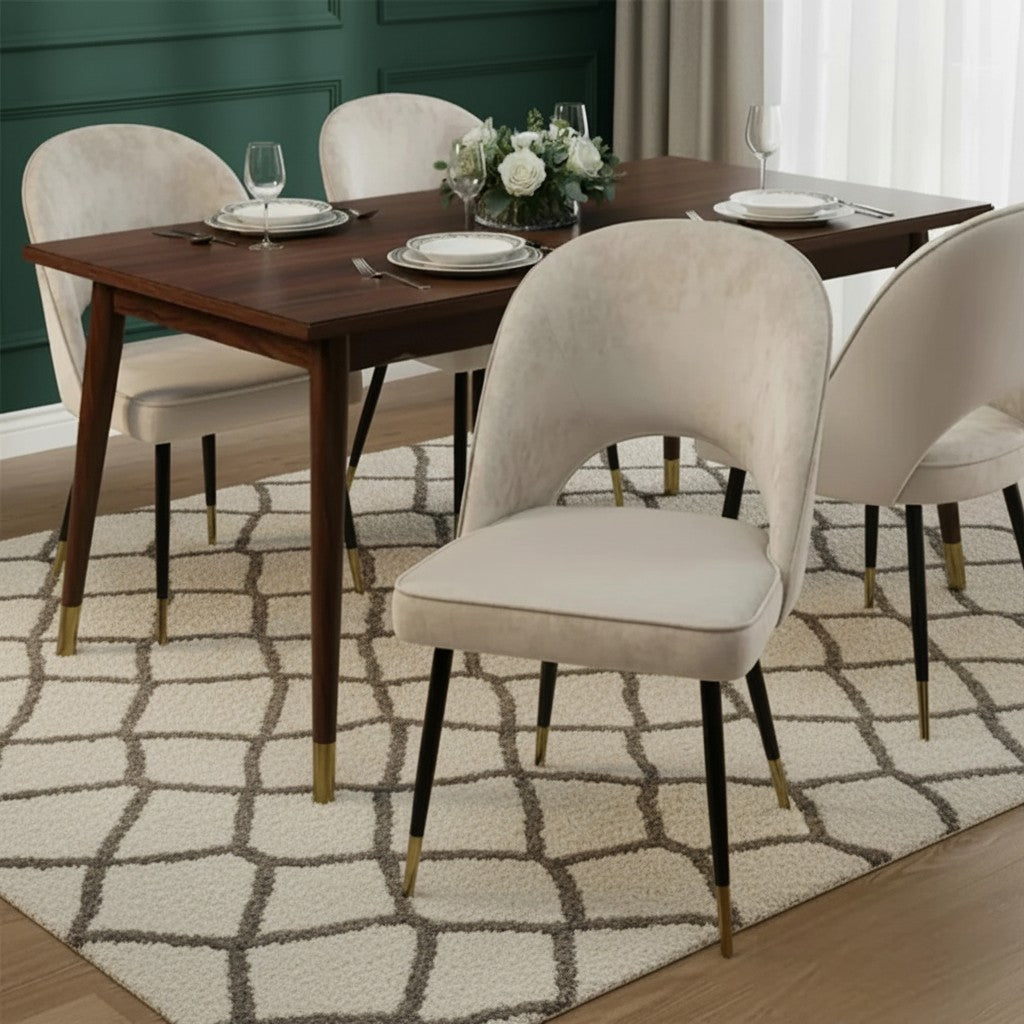 Luxury Loki 1.8m Gold Dining Set Cream Sintered Stone Table With Bjorn Champagne Velvet Chairs
