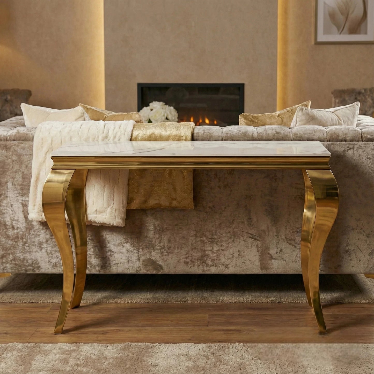 Luxury Lorens Modern Design Gold Console Table With 120x40cm White Stone Top