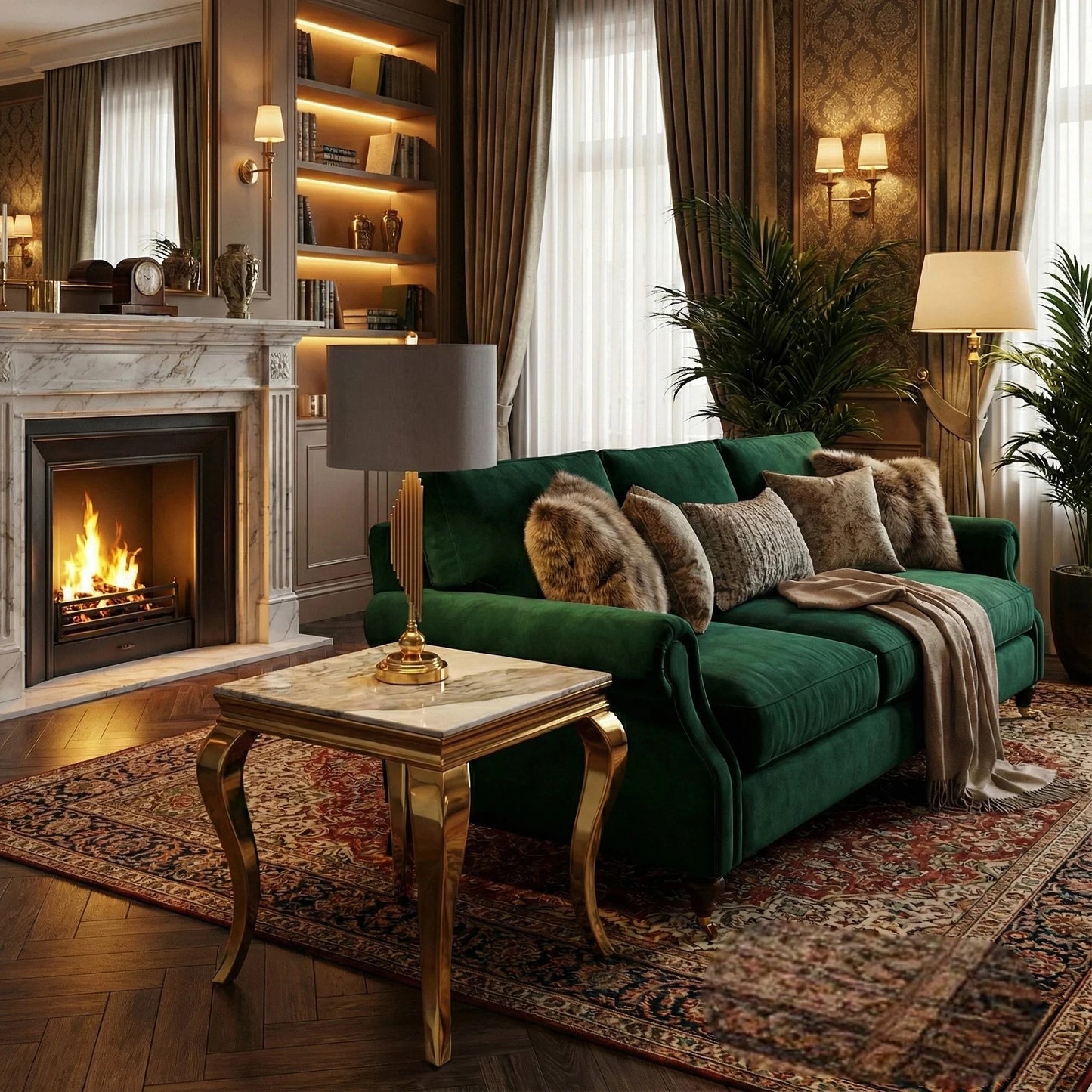 Luxury Lorens Gold Lamp Table With 60x60cm White Sintered Stone Top