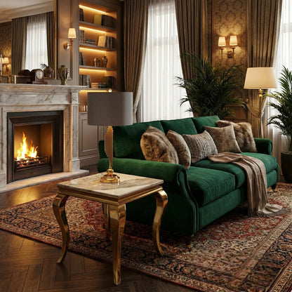 Luxury Lorens Gold Lamp Table With 60x60cm White Sintered Stone Top