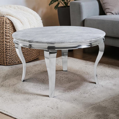 Luxury Louis 130cm Round Chrome Dining Table With Grey Glass
