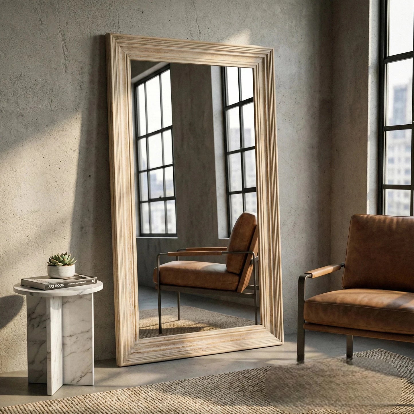 Luxury Lumi 120cm x 76cm Small Washed Wood Stepped Frame Wall Mirror