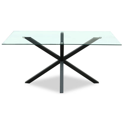 Luxury Monza Rectangular Glass Top Black Metal Leg Dining Table