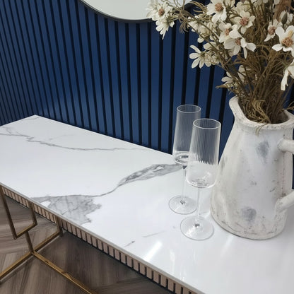 Luxury Nori Art Deco Design Gold Console Table With 120x40cm Polar White Stone Top