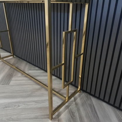 Luxury Nori Art Deco Design Gold Console Table With 120x40cm Polar White Stone Top
