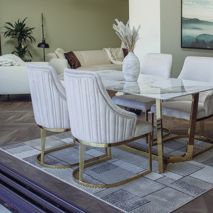 Luxury Olivia Beige Velvet Dining Chair With Fluted Back And Gold Stainless Steel Frame