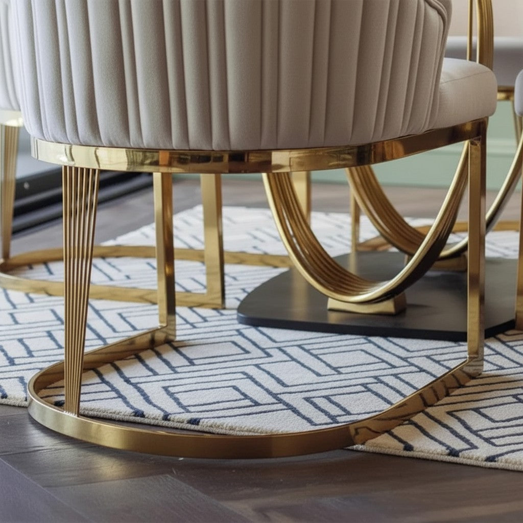Luxury Olivia Beige Velvet Dining Chair With Fluted Back And Gold Stainless Steel Frame