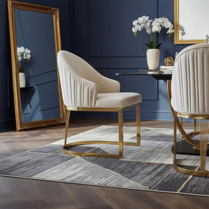Luxury Olivia Beige Velvet Dining Chair With Fluted Back And Gold Stainless Steel Frame