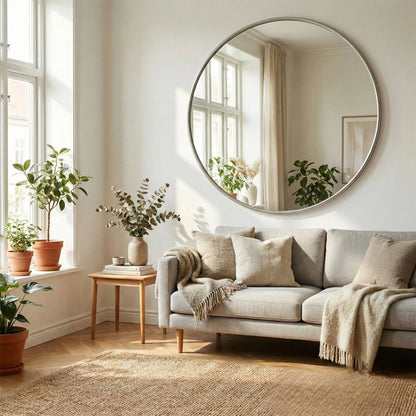 Luxury Orel 125cm Large Circular Statement Wall Mirror in Silver Foil