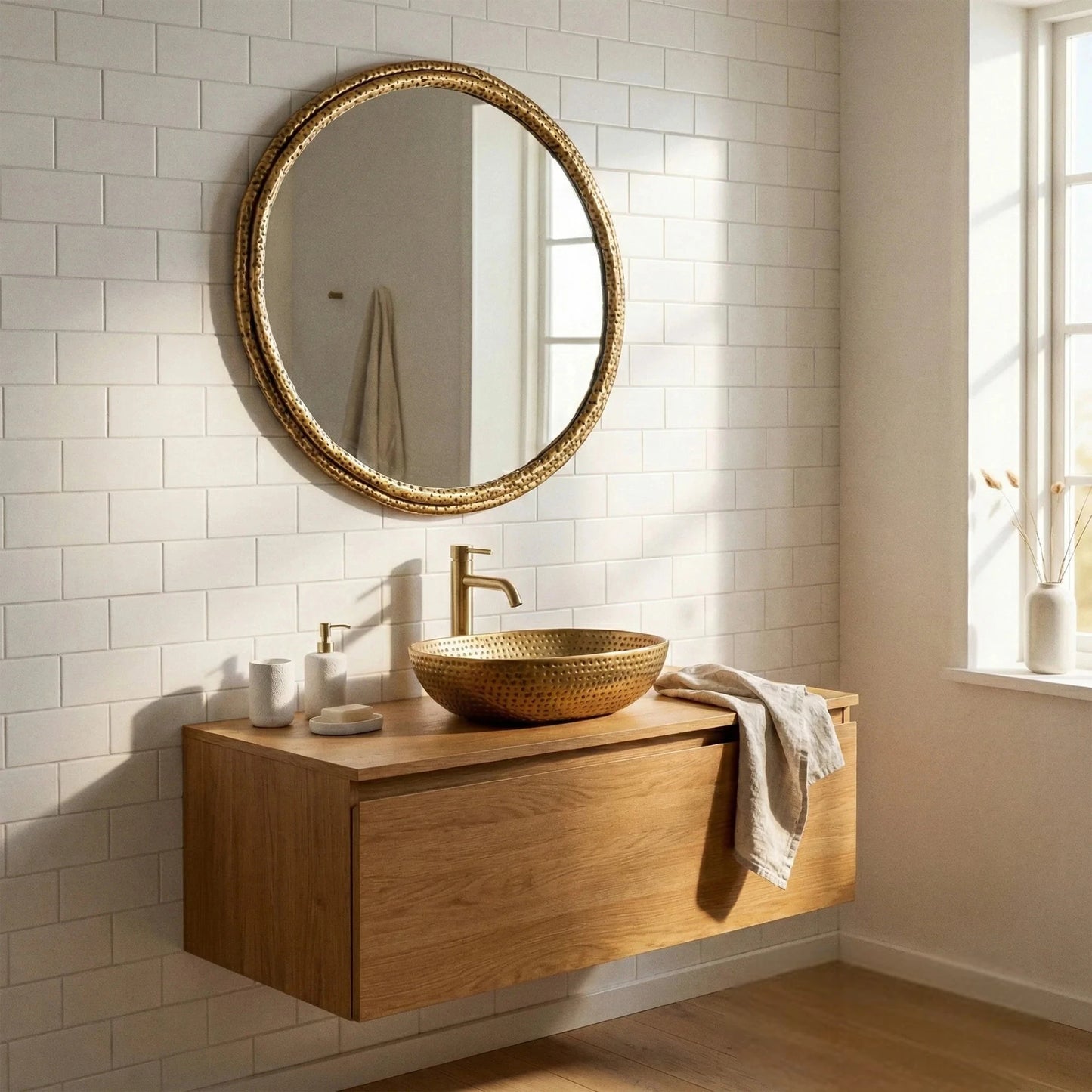 Luxury Orel 78cm x 73cm Medium Dimpled Texture Organic Gold Wall Mirror