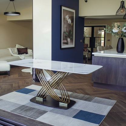 Luxury Ostuni 180cm Slimline Oval-Rectangular Dining Table With Polar White Sintered Stone Top