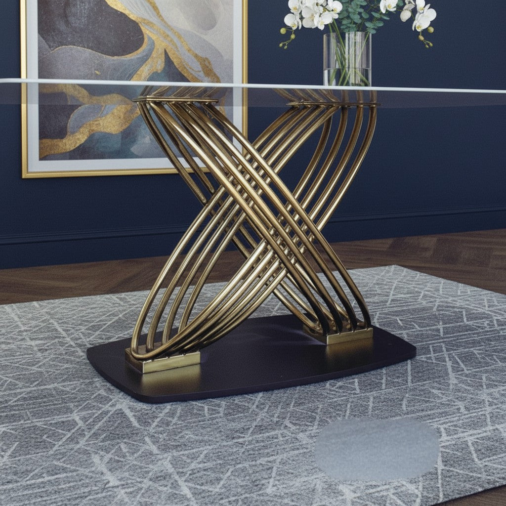 Luxury Ostuni 180cm Slimline Oval-Rectangular Dining Table With Polar White Sintered Stone Top