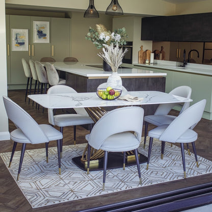Luxury Ostuni 180cm Slimline Oval-Rectangular Dining Table With Polar White Sintered Stone Top