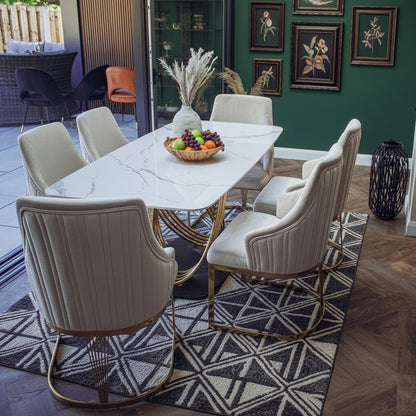 Luxury Ostuni 180cm Slimline Oval-Rectangular Dining Table With Polar White Sintered Stone Top