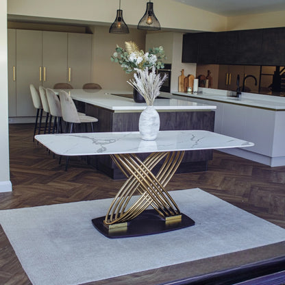 Luxury Ostuni 180cm Slimline Oval-Rectangular Dining Table With Polar White Sintered Stone Top