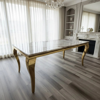 Luxury Lorens Gold 180cm Marble Dining Table With 4-Legs Base