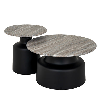 Luxury Oura Round Grey Top Black Metal Legs Coffee Table
