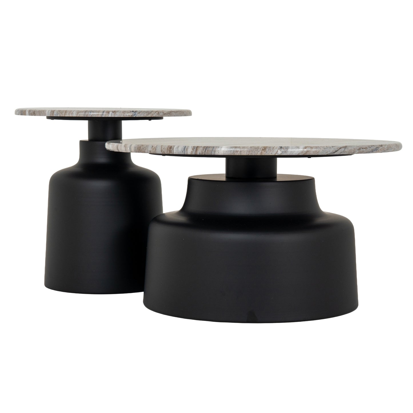 Luxury Oura Round Grey Top Black Metal Legs Coffee Table