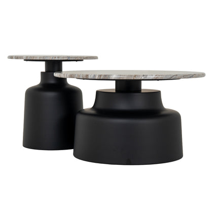 Luxury Oura Round Grey Top Black Metal Legs Coffee Table