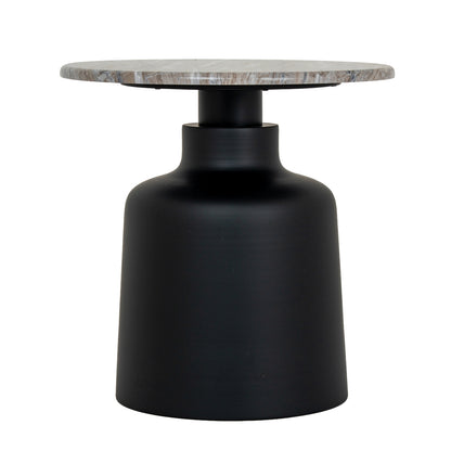 Luxury Oura Round Grey Top Black Metal Legs Side Lamp Table