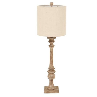 Luxury Pallido Candlestick Table Lamp In Brown Resin With Linen Shade