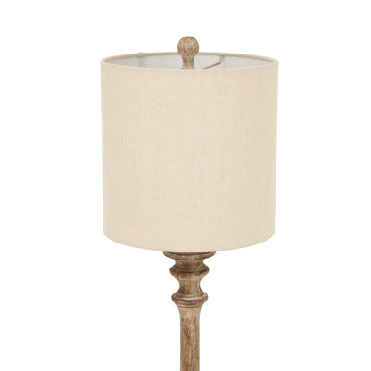 Luxury Pallido Candlestick Table Lamp In Brown Resin With Linen Shade