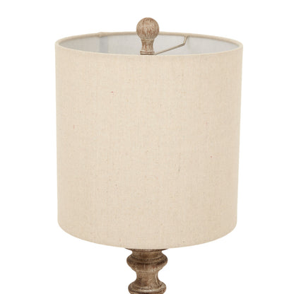 Luxury Pallido Candlestick Table Lamp In Brown Resin With Linen Shade
