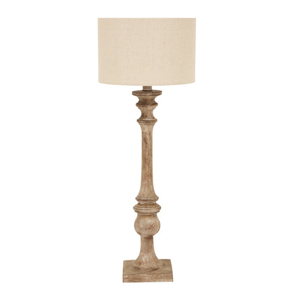 Luxury Pallido Candlestick Table Lamp In Brown Resin With Linen Shade