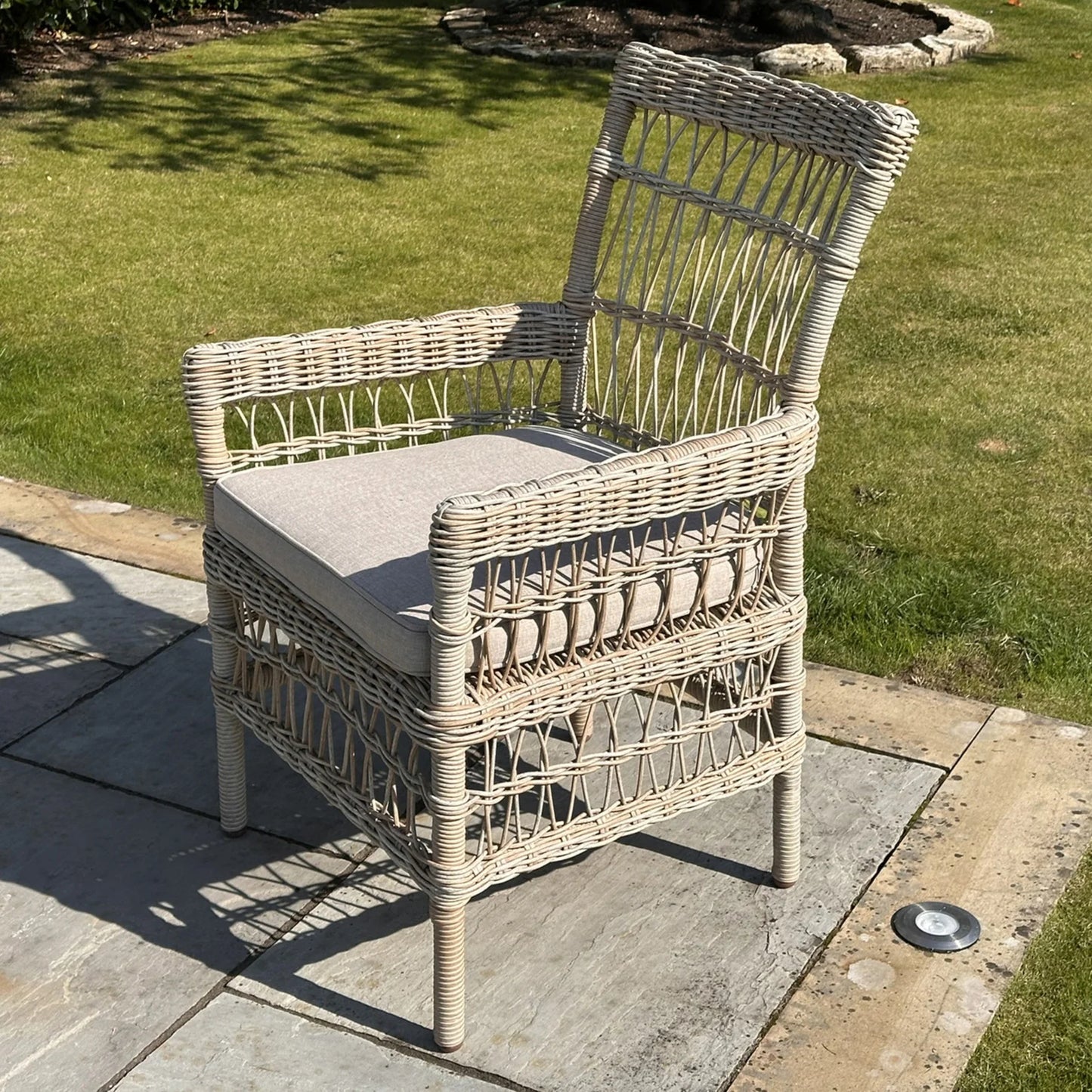 Luxury Provence Outdoor Dining Chair In Beige Rattan Provence Collection With Olefin Cushion