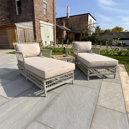 Luxury Provence Outdoor Sun Lounger Set With 2 Rattan Loungers And Acacia Side Table