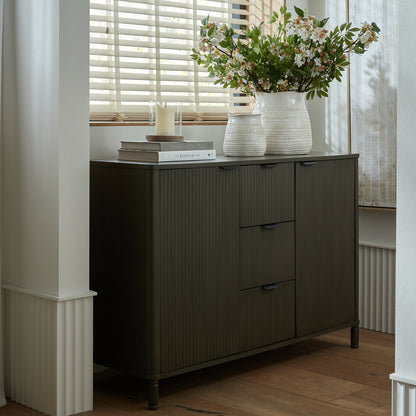 Luxury Reed 3 Drawer 2 Door Brown Wood Cabinet