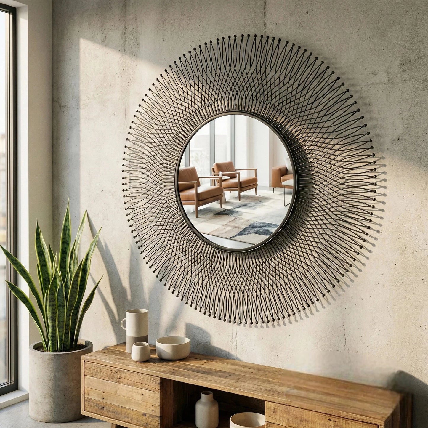 Luxury Rio 109cm Large Black Wire Industrial Wall Mirror