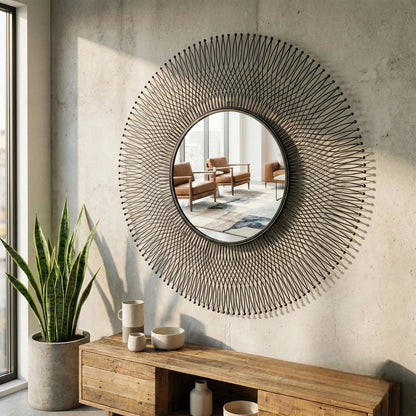 Luxury Rio 109cm Large Black Wire Industrial Wall Mirror