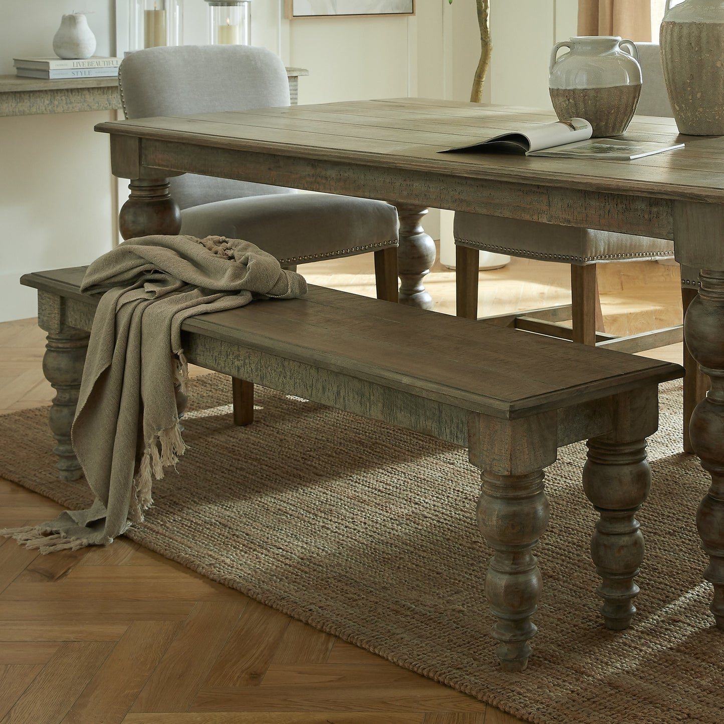 Luxury Rutland Brown Wood Rectangular Dining Bench