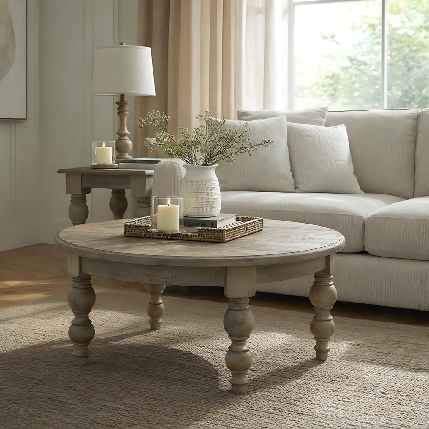 Luxury Rutland Brown Wood Round Coffee Table