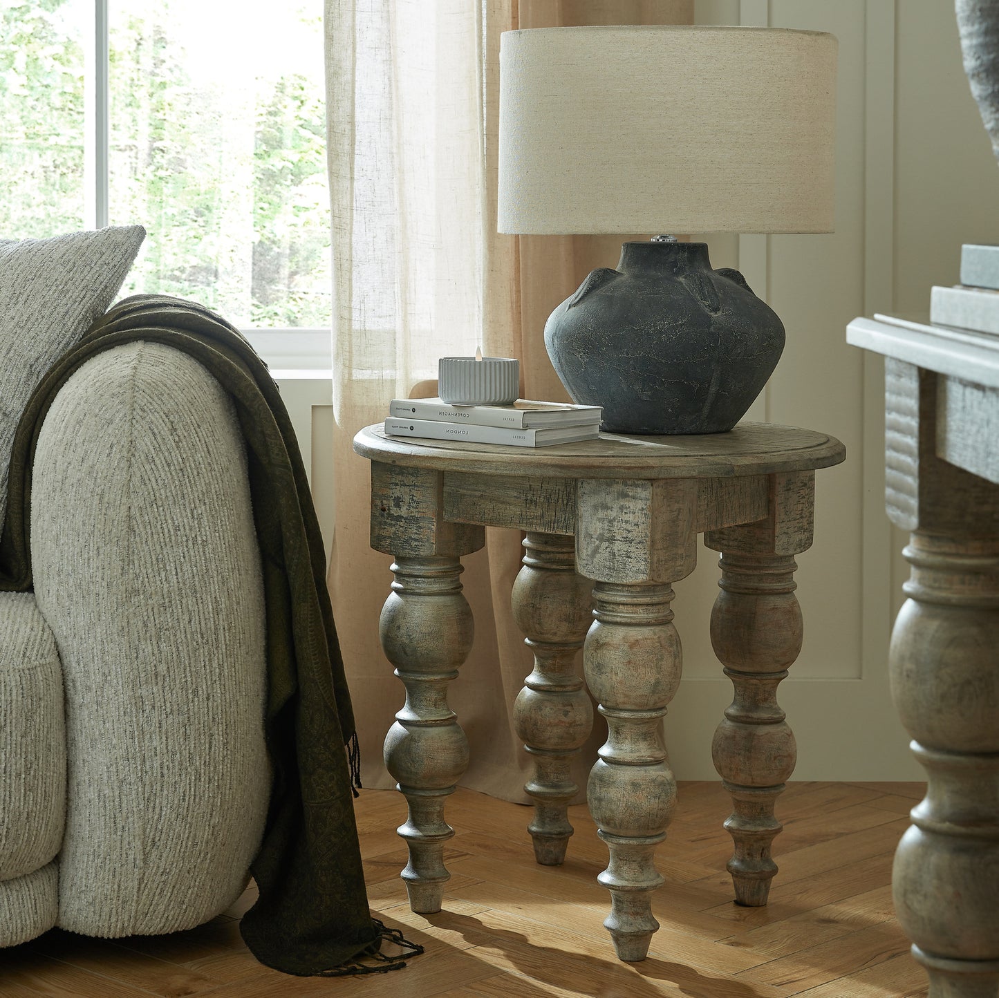 Luxury Rutland Brown wood Round Side Lamp Table